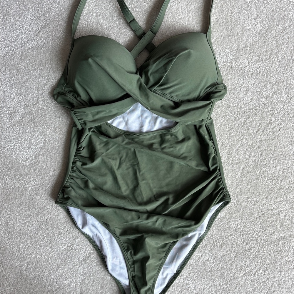 Kids Olive Green One Piece Swimsuit